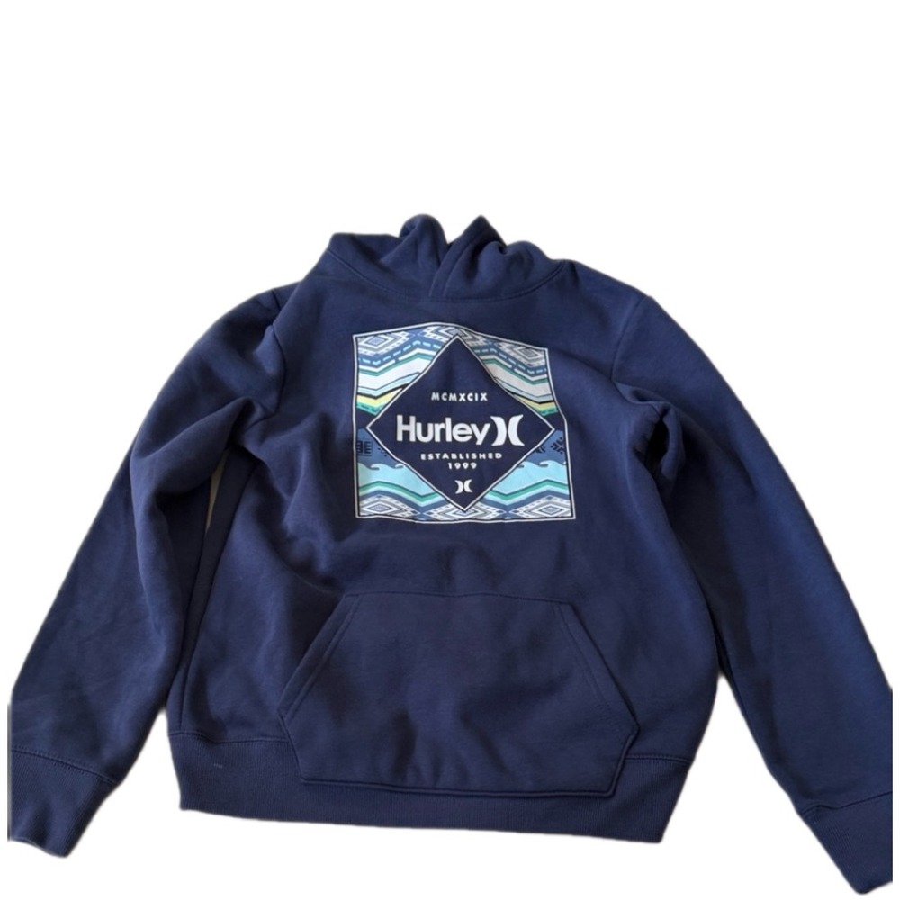 Hurley Boys Navy Blue Pullover‎ Hoodie Graphic Logo Sweatshirt Established 1999